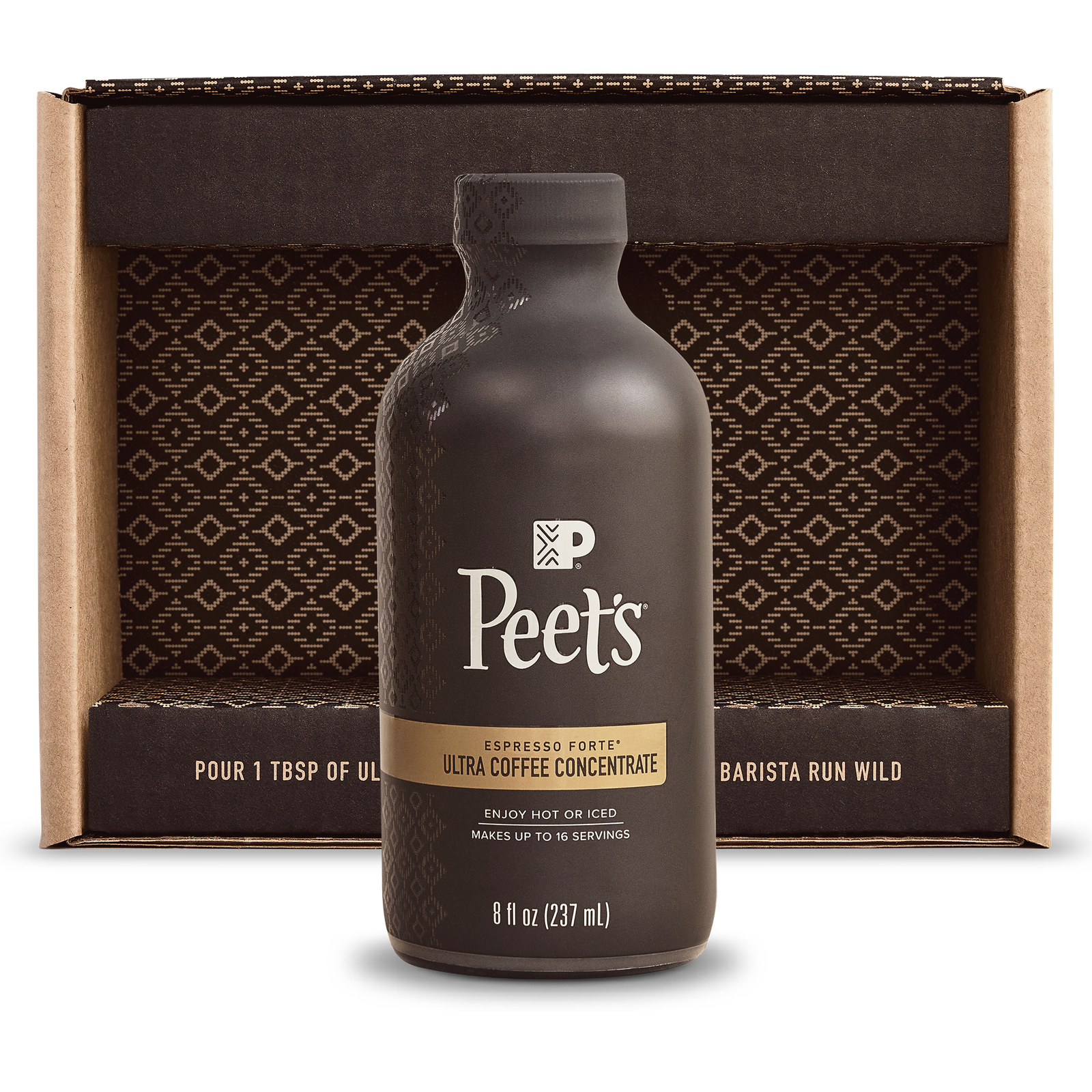 Peet's Coffee Ultra coffee concentrate single bottle pack with packaging in background